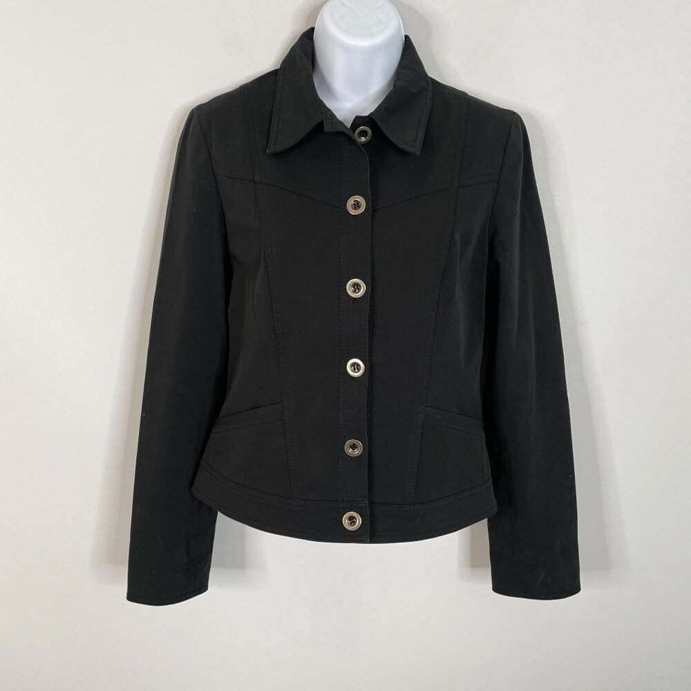 Express Womens Utility Jacket Size 6 Black Neutral Layer Travel Capsule